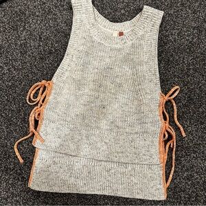 Pilcro Washed Ashore Sweater Tank in natural and neon coral.
